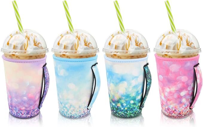 4Pack Reusable Iced Coffee Sleeve Insulator Sleeves by AJLTPA
