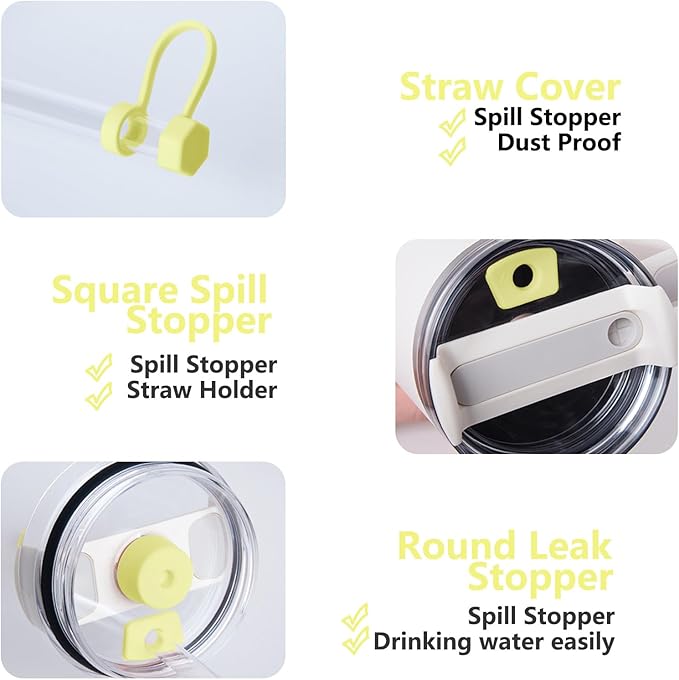 Silicone Spill Stopper Set Compatible with Stanley Cup 2.0 30oz & 40oz with Straw Cover, Set of 4