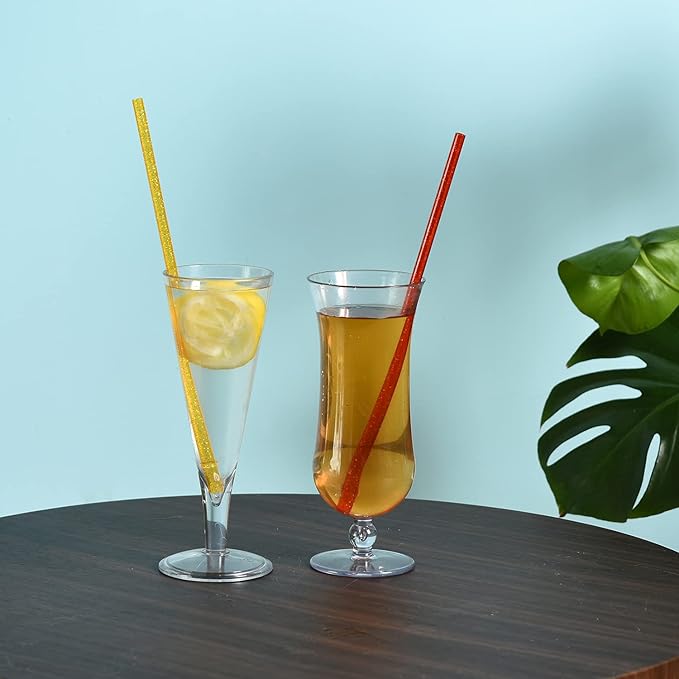 ALINK 12-Pack Glitter Reusable Clear Plastic Straws, 11" Long Hard Tumbler Replacement Drinking Straws for 16 OZ 20 OZ 30 OZ Stanley, YETI, Starbucks Tumblers with Cleaning Brush