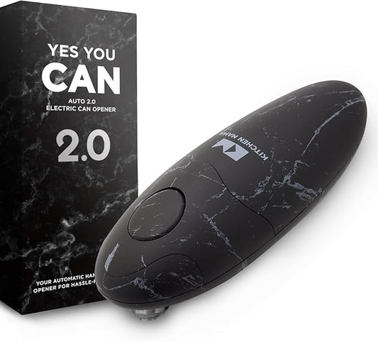 Kitchen Mama Auto 2.0 Electric Can Opener: Blade Opens Almost Any Can Pop or Soda Can - Automatic, Hands Free, Safe, Smooth Edge, Lid Remover, Battery Operated, Cordless, YES YOU CAN (Marble Black)