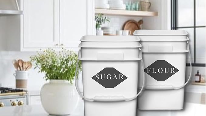 House Naturals 4 Gallon Square Food Grade Bucket Pail with Plastic Handles and Lid (Pack of 3) Made in USA containers (White)