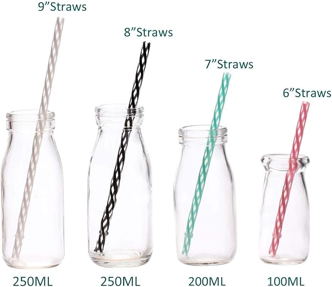 Dakoufish 12 Piece 10 Inch Reusable Plastic Thick Drinking Straws BPA Free Mason Jar Straws Transparent Small Stripe (10inch, Mix 12color)