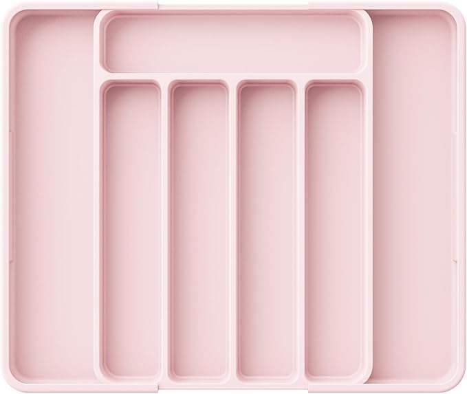 Kitsure Cutlery Drawer Organiser for Kitchen - Adjustable Cutlery Tray for Effortless Utensil Sorting, Versatile Kitchen Storage & Organisation Solution, 12.13" x 1.54" x 8.07"~13.90", Pink