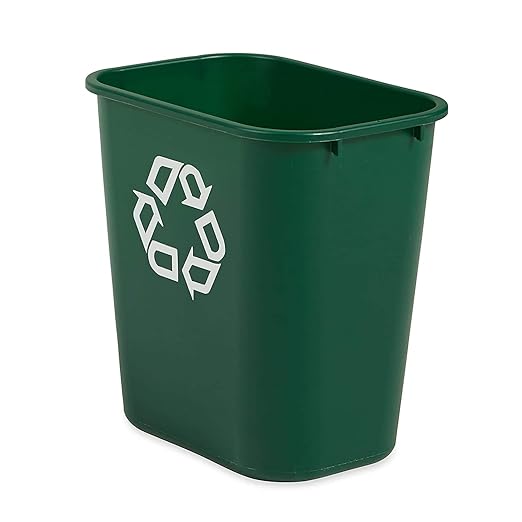 Rubbermaid Commercial Products Deskside Recycling Can, 7-Gallon/28-Quart, Green Recycling Symbol, Plastic, for Bedroom/Bathroom/Office, Fits Under Desk/Sink/Cabinet, Pack of 12