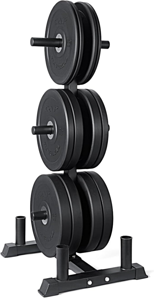 CAP Barbell 2-Inch Olympic Bumper Plate Weight Set with 6 Post Rack | 100-370 lbs | Multiple Options