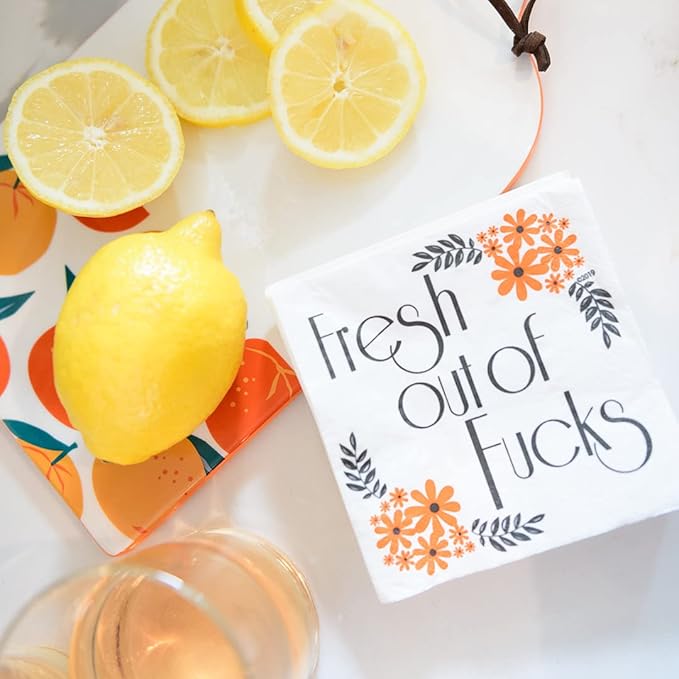 Twisted Wares - Funny Cocktail Napkins - Fresh Out Of F'CKS - Boutique Cocktail Napkins - Perfect for any Celebrations 5"X5" (20 Pack)
