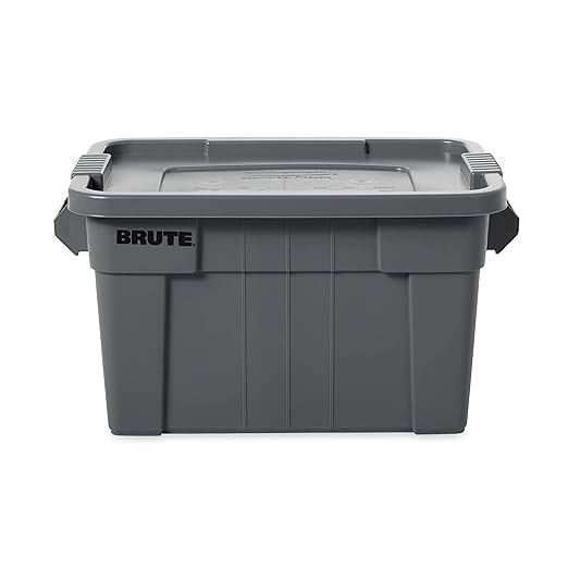 Rubbermaid Commercial Products BRUTE Tote Storage Bin with Lid, 20-Gallon, Gray, Rugged/Reusable Boxes for Garage/Moving/Camping/Basement Storage/Kitchen/Warehouse/Outdoor, Pack of 1