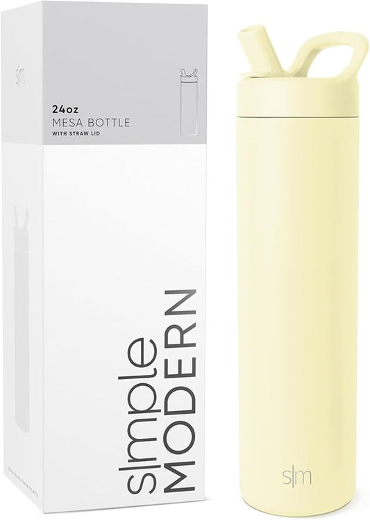 Simple Modern Water Bottle with Straw lid | Insulated Stainless Steel Thermos | Reusable Travel Water Bottles for Gym & Sports | Leak Proof & BPA Free | 24oz, Buttercup