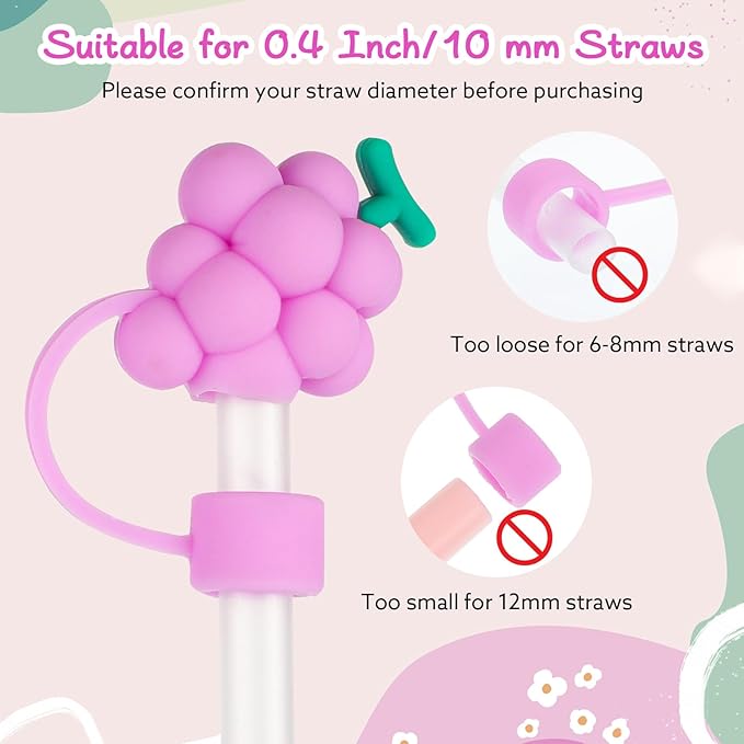 8 PCS Fruit Straw Topper, Straw Cover for Stanley 30&40 Oz Tumbler, Cute Straw Caps in Various Shapes Silicone Straw Covers Cap for 0.4 Inch/10 mm Straw Tips