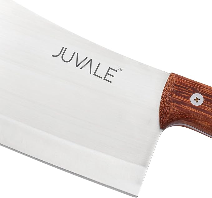 Juvale Meat Cleaver - 8-Inch Stainless Steel Blade, Wood Handle - Heavy-Duty Butcher Knife & Bone Cleaver for Beef Brisket, Meat Cutting & Chopping - Chopping Knife
