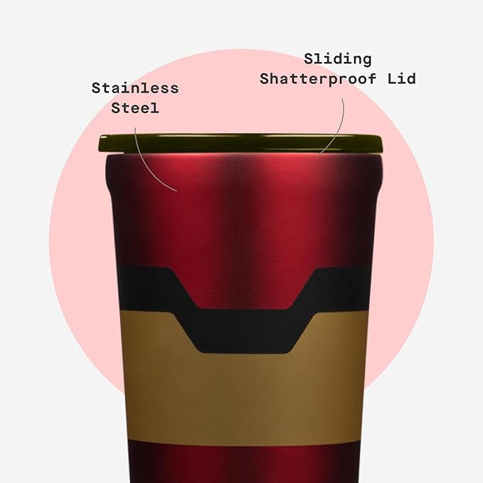 Corkcicle Disney Tumbler - Triple-Insulated Stainless Steel - Keeps Drinks Cold 9 Hours - Spill-Proof Lid - Reusable - Summer Drinkware Gift - Keeps Drinks Ice Cold - 24 oz - Iron Man