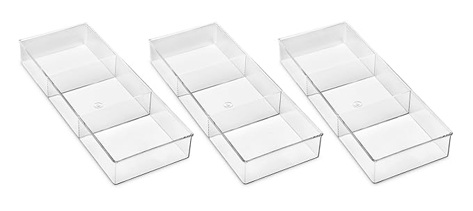 Whitmor 3 Section Small Drawer Organizer - Easy Clean Clear Plastic Resin - Set of 3