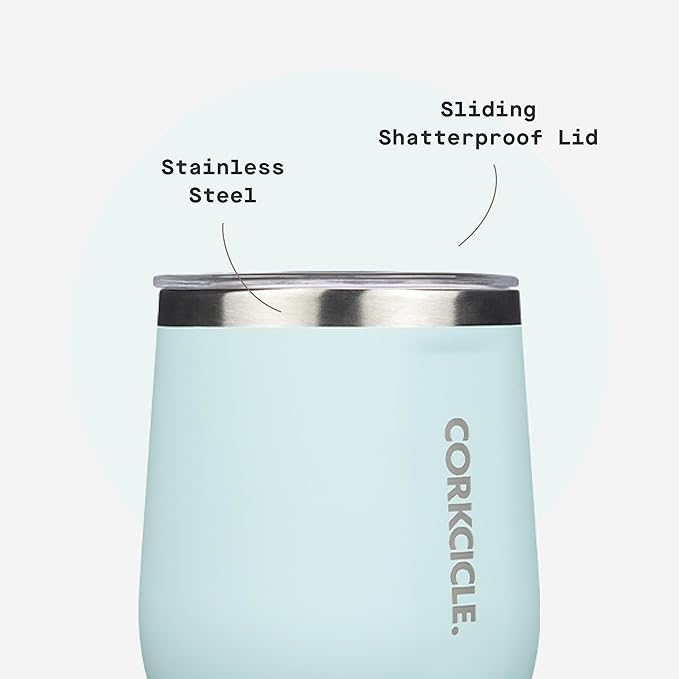 Corkcicle Stemless Wine Tumbler - Keeps Drinks Cold for 6 Hours - Triple-Insulated Stainless Steel - Non-Slip Base - Summer Drinkware Gift - Keeps Drinks Ice Cold - 12 oz - Gloss Powder Blue