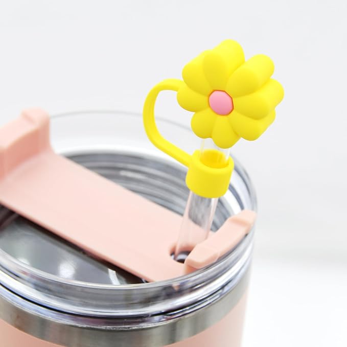 Flower Straw Cover Cap for Stanley Cup Silicone Straw Topper Compatible with 30 and 40 Oz Tumbler with Handle,Straw Tip Covers 10 mm 0.4 in for Straw Tip Covers (5Pcs-Flower-StrawCover)