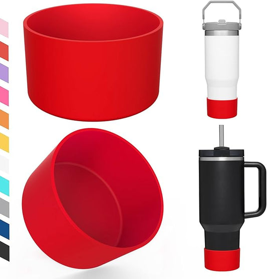 Upgrade 2PCS Protective Silicone Boot Bumper for Stanley Quencher Adventure 40oz 30oz IceFlow 20oz 30oz Tumbler, Water Bottle Bottom Sleeve Cover Accessories for Stanley Mug Cup(Red)
