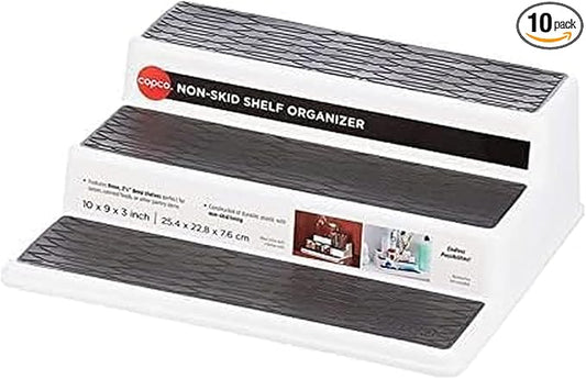 Copco Non-Skid 3-Tier Spice Pantry Kitchen Cabinet Organizer, 10-Inch, White/Gray (Pack of 10)