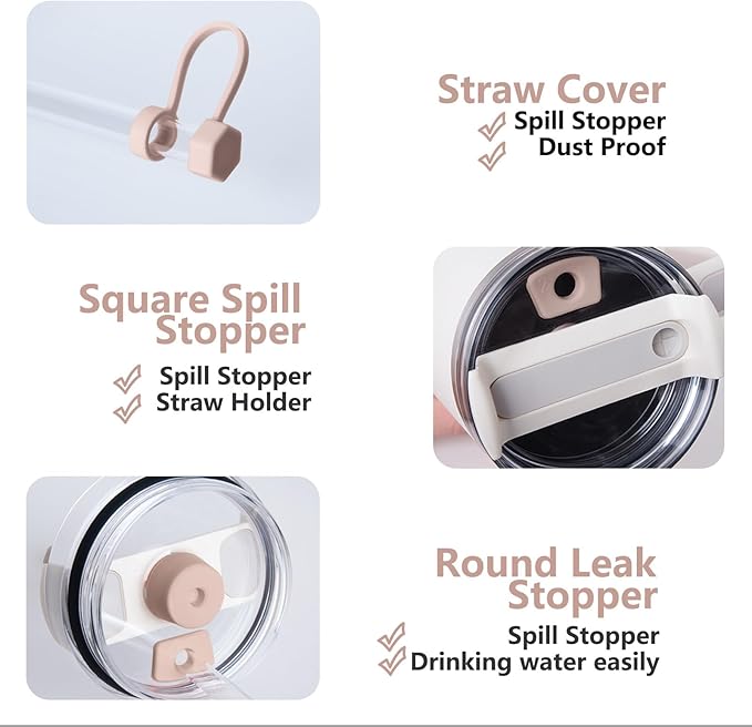 Silicone Spill Stopper Set Compatible with Stanley Cup 2.0 30oz & 40oz with Straw Cover (Set of 2, Pink Dusk)