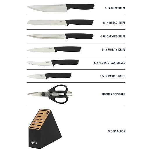 Oster Brixen 13 Piece High Carbon Stainless Steel Kitchen Cutlery Knife Block Set W/Black Wood Block - Cuchillos Para Cocina
