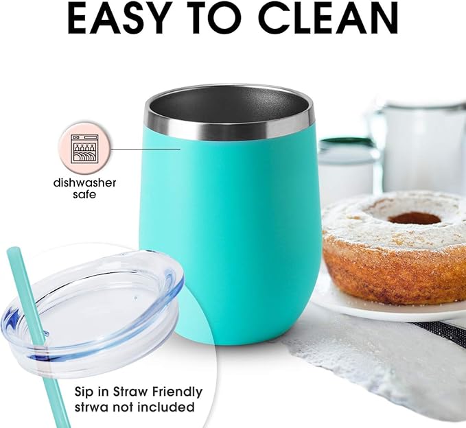 HASLE OUTFITTERS 12oz Wine Tumbler with Lid Stemless Wine Glasses Double Wall Vacuum Travel Mugs stainless steel Coffee Cup for Cold & Hot Drinks Wine Coffee Cocktails Beer (12oz-Light Blue, 1 Pack)