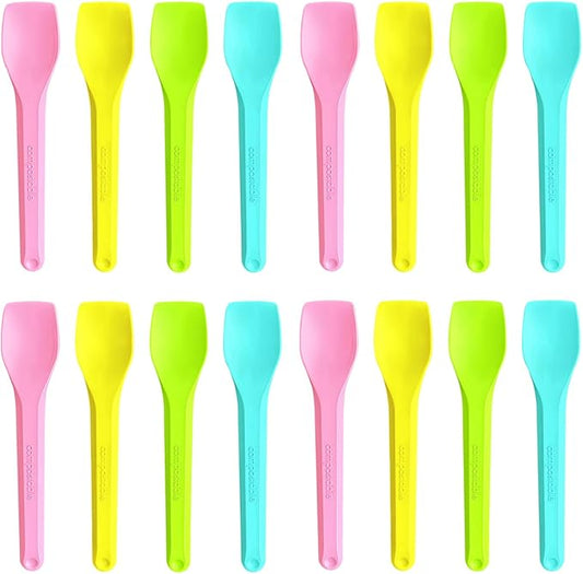 GreenWorks 100 Count Small Compostable Ice Cream Spoons,3.75 Inch Tiny Multi-colored Mini Spoons for Honey Sugar Jam