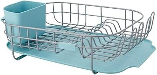 KitchenAid Low Profile Compact Dishrack with Removable Flatware Caddy and Angled Self-Draining Board, Rust Resistant Wires, 12.59 x 17.55 x 6.29 Inch, Mineral Water
