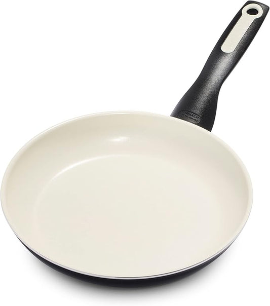 GreenPan Rio Healthy Ceramic Nonstick 8" Frying Pan Skillet, Soft Grip Handle, Breaktfast Meal Set, PFAS-Free, Dishwasher Safe, Oven Safe, Black