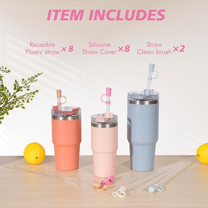 Reusable Straw Replacement compatible with Stanley Cup, with Reusable Stopper Cover, 8-piece set Accessories Fit Stanley Quencher H2.0 14/20/30/40 oz Tumbler with Handle