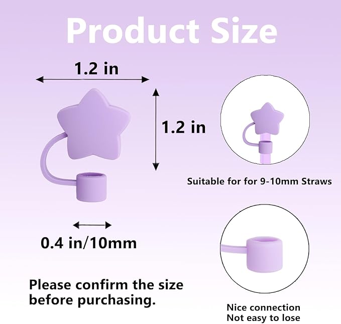 3 Pcs Cute Purple Straw Covers Cap Toppers Compatible with Stanley 30&40 oz Tumbler Cup,Reusable Silicone Straws Tips Lids Protectors for 0.4 in/10mm Stanleys Cups Accessories