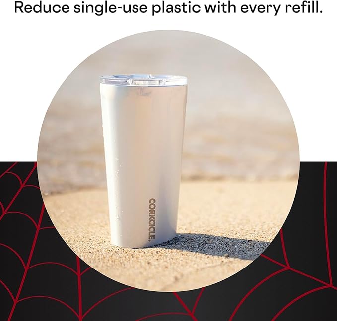 Corkcicle Marvel Tumbler - Insulated Stainless Steel Travel Cup - Cold & Hot Drinks - Reusable - Durable - Spill Proof Lid - Non-Slip Silicone Base - Easy Grip - BPA Free - 24 oz - Miles Morales