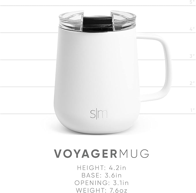 Simple Modern Travel Coffee Mug with Lid and Handle | Reusable Insulated Stainless Steel Coffee Tumbler Tea Cup | Gifts for Women Men Him Her | Voyager Collection | 12oz | Moonlight