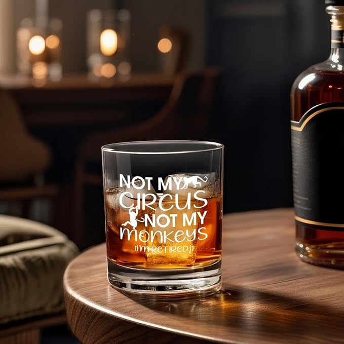 Not My Circus Not My Monkeys I'm Retired Whiskey Glass, Funny Retirement Gifts - Image 4