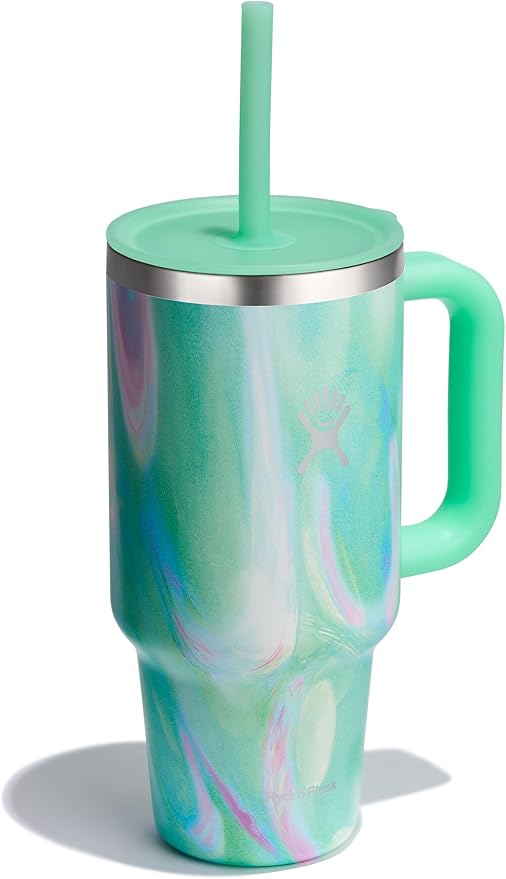 Hydro Flask Travel Tumbler with Handle, Lid and Straw - Insulated Stainless Steel in 32 Oz Jelly Green