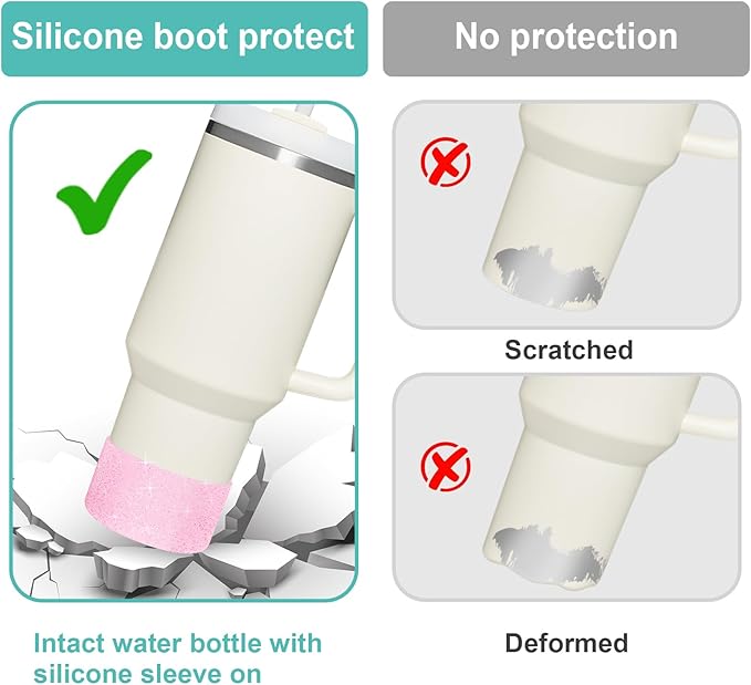Upgrade 2PCS Protective Silicone Boot Bumper for Stanley Quencher Adventure 40oz 30oz IceFlow 20oz 30oz Tumbler, Water Bottle Bottom Sleeve Cover Accessories for Stanley Mug Cup(Glitter Pink)