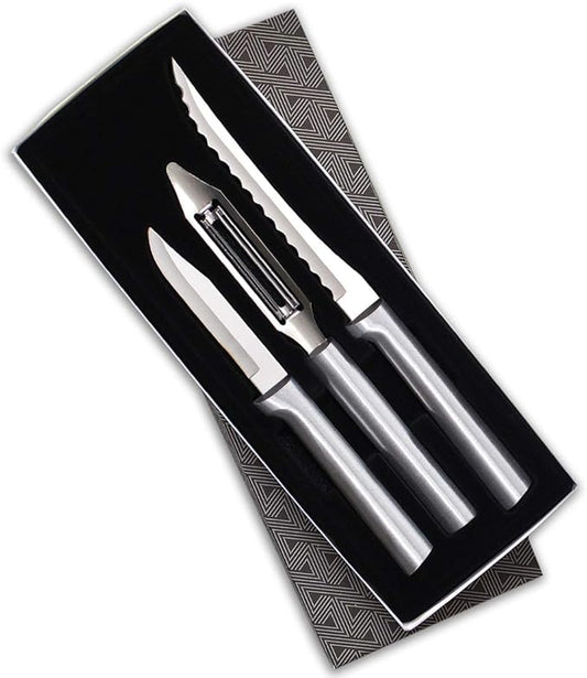 Rada Cutlery 3-piece Peel, Pare & Slice Knife Gift Set (S18), Stainless Steel Hollow Ground Blades, Made in USA, Silver Handles
