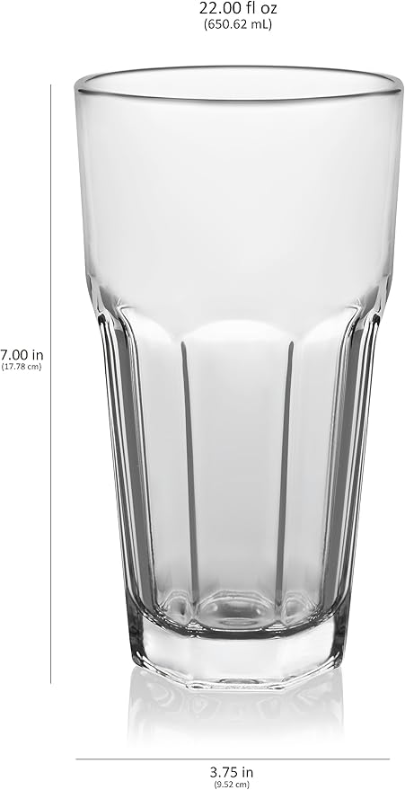 Libbey Gibraltar Iced Tea Glasses, 22 ounce, Tall Tempered Cocktail Glass Tumbler Set of 12, Ice Tea Glasses for Parties and Everyday Use