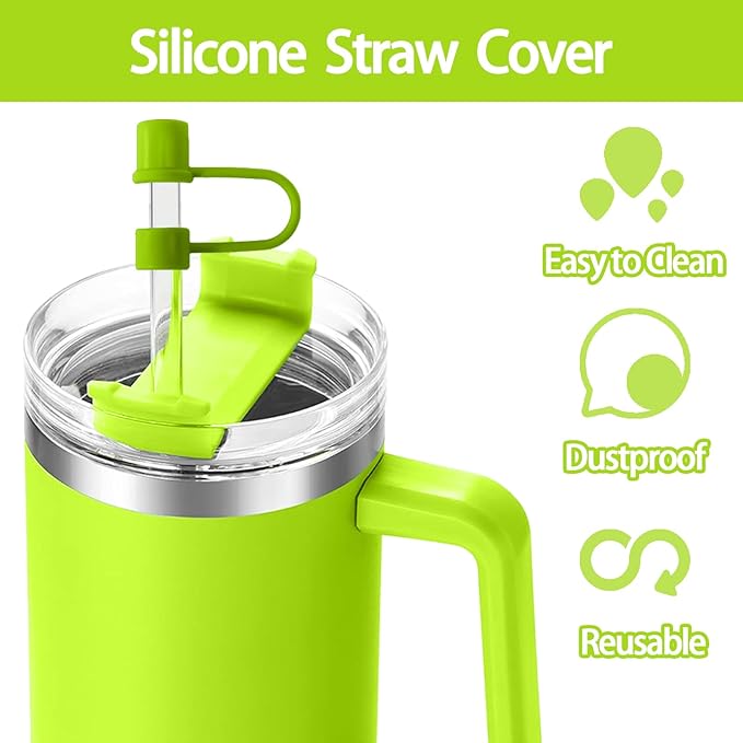 6PCS Silicone Straw Covers Cap Compatible with Stanley Cup 30-40 oz Tumbler with Handle Reusable 10mm Straw Toppers for Stanley Cup Accessories（Dark Green）
