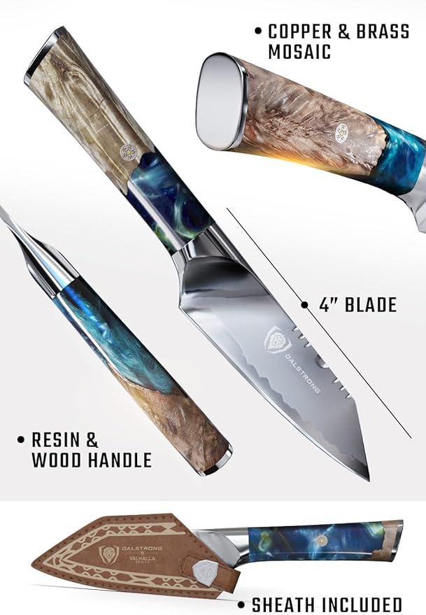 Dalstrong Paring Knife - 4 inch - Valhalla Series - 9CR18MOV HC Steel - Celestial Resin & Wood Handle - Professional Kitchen Knife Gift - Razor Sharp - w/Leather Sheath