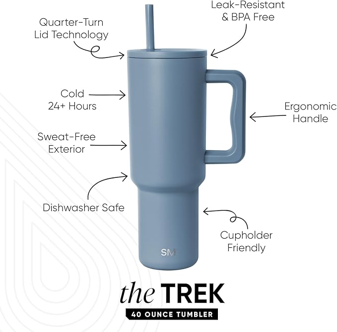 Simple Modern 40 oz Trek Tumbler with Handle and Straw Lid | Cup Holder Friendly Insulated Stainless Steel Travel Mug | Blue Dune (Pack of 12)