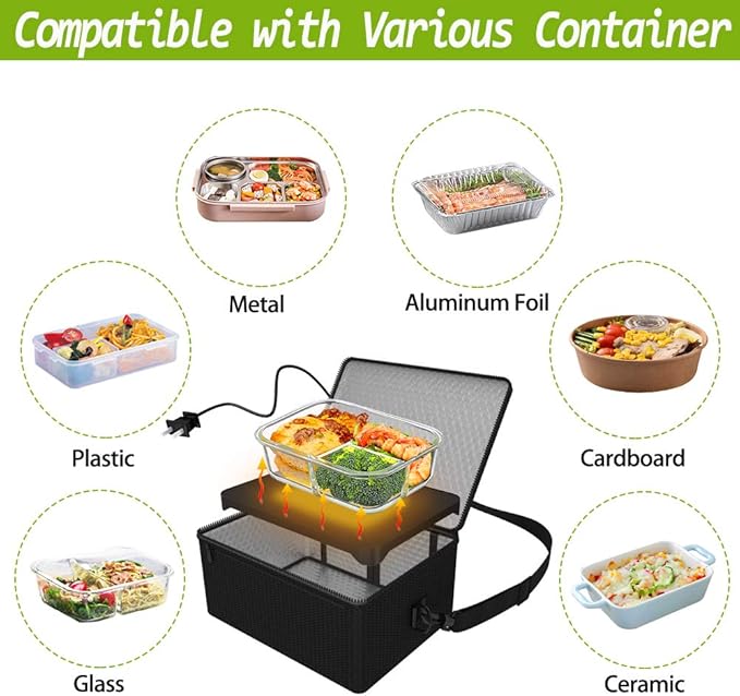 Portable Oven, 110V Portable Food Warmer Personal Portable Oven Mini Electric Heated Lunch Box for Reheating & Raw Food Cooking in Office, Travel, Potlucks and Home Kitchen (Black)