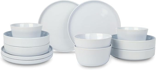 Stone Lain Celina Stoneware 12-Piece Dinnerware Set, Dinner and Pasta Bowls, White