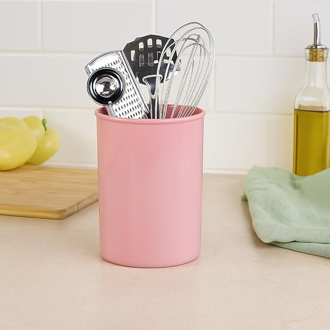 Reston Lloyd Calypso BasicsMultipurpose Cookware Storage Crock, Kitchen Countertop & Office Desk Organization, Durable & Food Safe BPA-Free Plastic, Pink