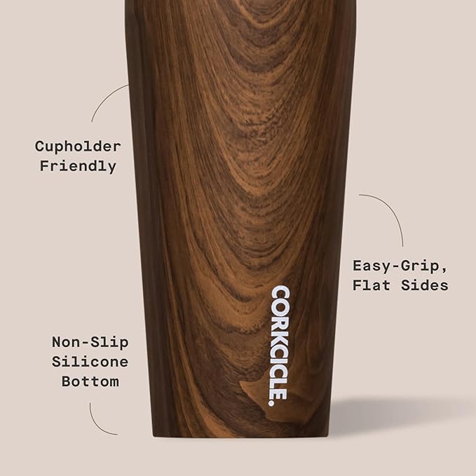 Corkcicle Classic Tumbler - Keeps Drinks Cold for 9 Hours & Hot for 3 - Triple-Insulated Stainless Steel - Holiday Tumbler Gift - 16 oz - Walnut Wood