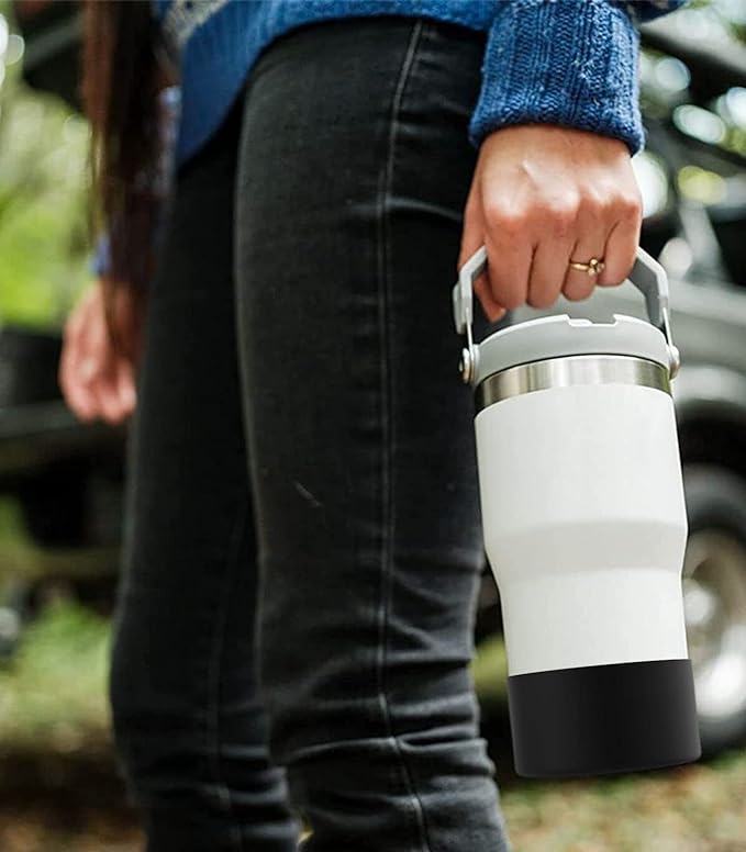 Upgrade 2PCS Protective Silicone Boot Bumper for Stanley Quencher Adventure 40oz 30oz IceFlow 20oz 30oz Tumbler, Water Bottle Bottom Sleeve Cover Accessories for Stanley Mug Cup(White)
