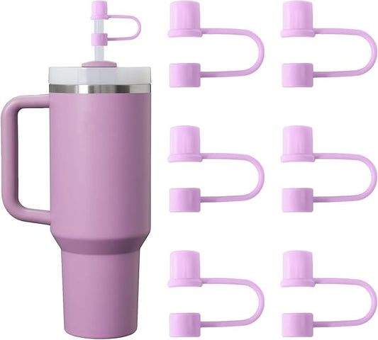 6PCS Purple Silicone Straw Covers Cap for Stanley Cup 30-40 oz Tumbler with Handle, Reusable Straw Toppers