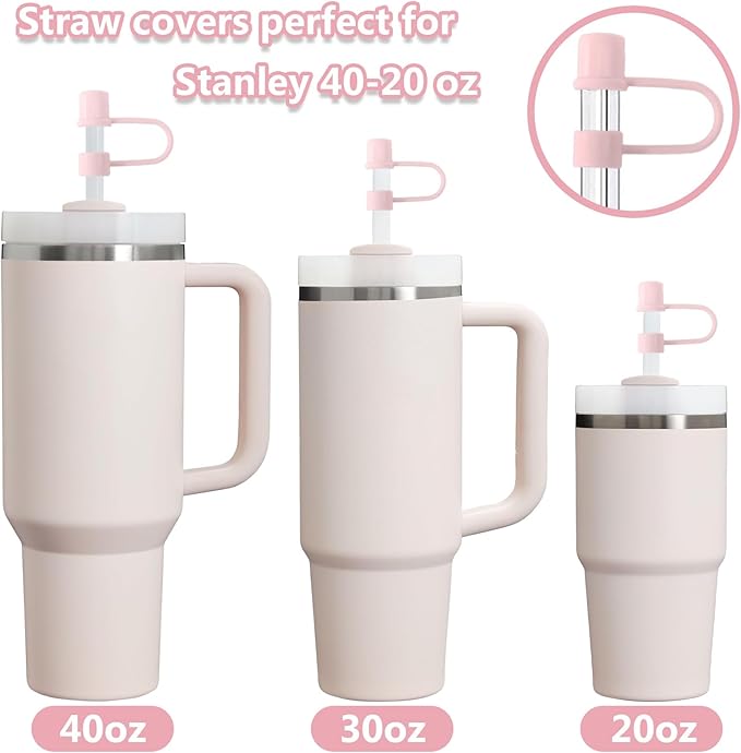 6PCS Silicone Straw Covers Cap Compatible with Stanley Cup 30-40 oz Tumbler with Handle 10mm Straw Toppers Reusable Straw Cover for Stanley Cup Accessories （Light Pink）