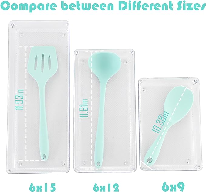 ihomecooker 5 Pack Clear Plastic Drawer Organizer Tray Cutlery Utensil Makeups Drawer Silverware Organizers 6" X 9"