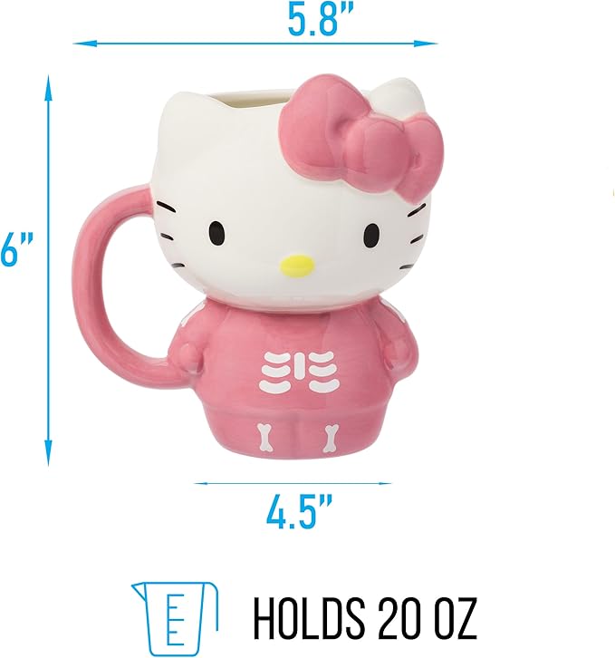 Silver Buffalo Sanrio Hello Kitty Halloween Spooky Pink Skeleton Costume Ceramic 3D Sculpted Mug, 20 Ounces