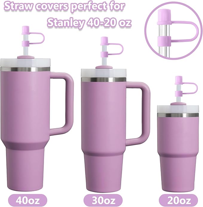 6PCS Purple Silicone Straw Covers Cap for Stanley Cup 30-40 oz Tumbler with Handle, Reusable Straw Toppers