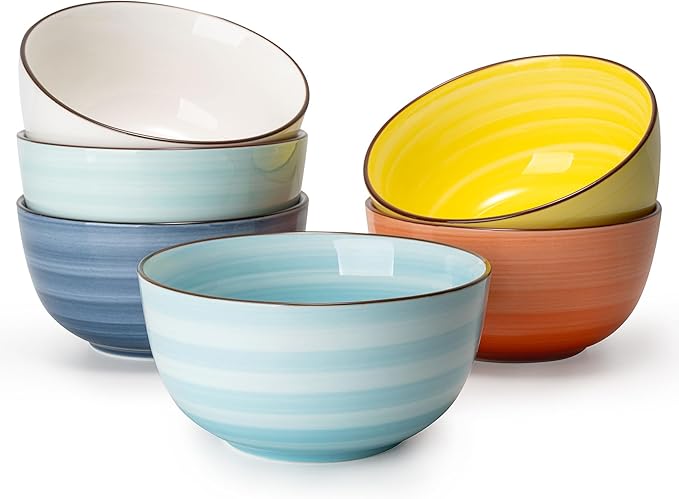 Sweese Cereal Bowl - 20 Oz Soup Bowls Set of 6 for Cereal, Snack, Rice, Salad, Side Dishes, Porcelain Bowls for Kitchen Decor, LEAD & CADMIUM FREE, Multicolor, Hot Assorted Colors