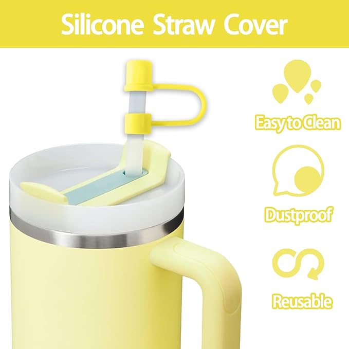 6PCS Silicone Straw Covers Cap Compatible with Stanley Cup 30-40 oz Tumbler with Handle 10mm Straw Toppers Reusable Straw Cover for Stanley Cup Accessories （Yellow）